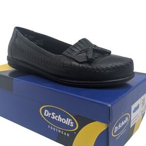 Dr Scholls Womens Black Leather Tassel Loafer Shoes Size 6 M